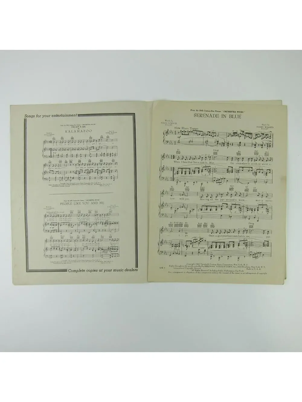 Sheet Music Serenade In Blue Orchestra Wives George Montgomery Vintage 1942